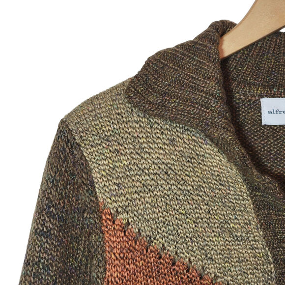 Alfred Dunner Brown Orange Colorblock Cardigan Sweater Soft Cozy Fall Style L - Picture 3 of 11